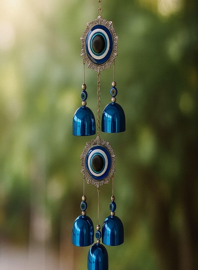 sculpmart Dual Evil Eye Wind Chime with Hanging Chain Design & 5 Bells for Main Door & Balcony Hanging for Positivness & Melody Sound (2 Big Eye) - Image 5